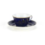 19th century Russian porcelain blue ground cabinet cup and saucer by Gardiner, the saucer 12cm in