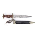 German Military interest Naval dagger with scabbard and etched steel blade, etched marks, 37.5cm