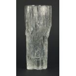 Tapio Wirkkala for Iittala Avena ice bark design glass vase, etched signature and numbers to the