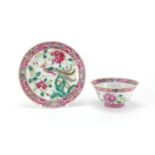 Chinese Peranakan Straits porcelain tea bowl and saucer, hand painted with phoenixes amongst
