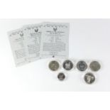 Six United States of America coins mostly silver, three with certificates including 1998 Black War