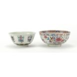 Two Chinese porcelain bowls, including a Doucai example hand painted with fish and vases, the Doucai