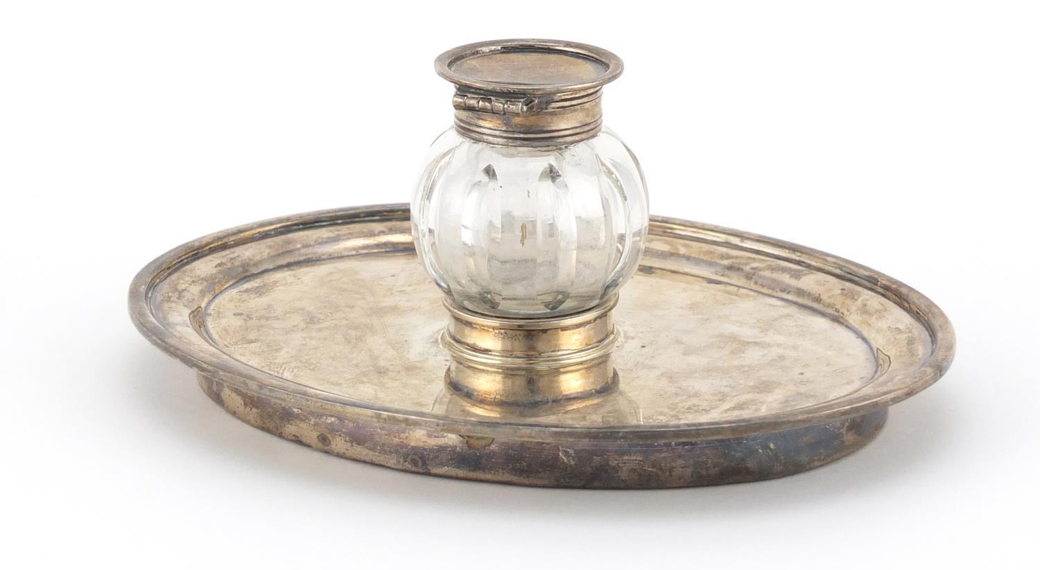 Georgian silver desk stand with cut glass inkwell, indistinct makers mark, London 1785, 16.5cm in - Image 2 of 4