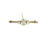 Victorian unmarked gold cabochon opal and seed pearl bar brooch, 5cm in length, 3.2g :For Further