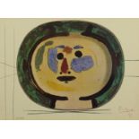 Ceramic design, print in colour, bearing a signature Picasso and paperwork verso, mounted and