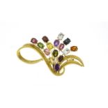 Continental 18k gold multi gem floral spray brooch, 6.5cm in length, 18.6g :For Further Condition