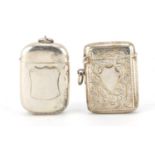 Two Victorian silver vesta's, one with engraved decoration, Birmingham hallmarks, each 4.6cm in