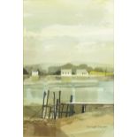 Michael Morgan - Exe Mooring, watercolour, labels verso, mounted and framed, 22.5cm x 15cm :For