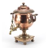 Early 19th century copper and brass samovar with stained ivory handles by Best of London, 34cm