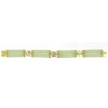 Chinese 14ct gold and jade bracelet, 18cm in length, 41.5g :For Further Condition Reports Please