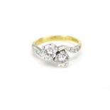 18ct gold and platinum diamond crossover ring, approximately 1.0ct in total, size M, 3.9g :For