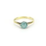 9ct gold blue stone solitaire ring, size O, 2.1g :For Further Condition Reports Please Visit Our