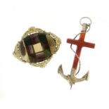 Scottish unmarked silver and agate anchor brooch and an agate specimen brooch, the largest 9.5cm
