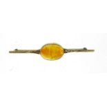 14ct gold cabochon carnelian bar brooch, 7cm in length, 6.8g :For Further Condition Reports Please