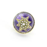 9ct gold cabochon amethyst and seed pearl ring, size M, 7.0g :For Further Condition Reports Please