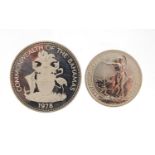 Britannia one ounce silver 1998 two pound coin and a 1978 Commonwealth of Bahamas ten dollars :For