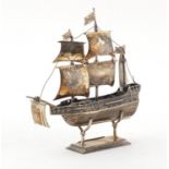 Novelty silver model of a galleon, impressed marks 925, 12cm high, 148.0g :For Further Condition