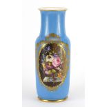 19th century Sèvres style jewelled vase, finely hand painted with panels of fruit and flowers within