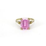 9ct gold pink stone ring, size N, 2.9g :For Further Condition Reports Please Visit Our Website.