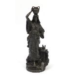 Edouard Drouot, large patinated bronze study of a female holding a vessel, Retour Le Fountain, 60.