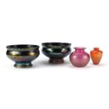 Royal Brierley iridescent art glassware including a pair of bowls, the largest each 20.5cm in