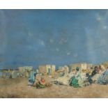 Figures on a beach, French impressionist oil on canvas, mounted and framed, 60cm x 49cm :For Further