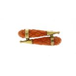 Victorian unmarked gold and carved coral brooch, 3.5cm in length, 7.4g :For Further Condition