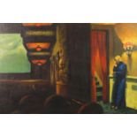 Female in a theatre, oil on board, bearing a monogram H, framed, 74.5cm x 49.5cm :For Further