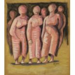 Six figures, mixed media on paper, bearing a signature Moore, framed, 44cm x 38cm :For Further