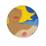 Manner of Tom Wesselmann - Girl with earing, circular gouache, mounted and framed, 29cm in