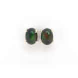 Pair of silver cabochon black opal earrings, 1.2g :For Further Condition Reports Please Visit Our