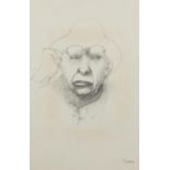 Portrait of a man with spectacles, pencil on card, bearing a signature Peake, mounted unframed, 43cm
