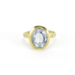 9ct gold blue stone solitaire ring, size L, 2.6g :For Further Condition Reports Please Visit Our