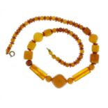Butterscotch amber coloured bead necklace, 40cm in length, 18.2g :For Further Condition Reports