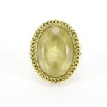 Unmarked gold citrine ring with rope design setting, size P, 7.2g :For Further Condition Reports