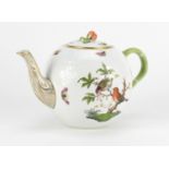 Herend of Hungary porcelain teapot hand painted in the Rothschild bird pattern, 17cm high :For