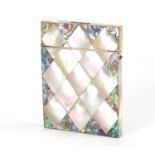 Victorian mother of pearl and abalone calling card case, 11cm x 8cm :For Further Condition Reports