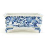 Japanese blue and white planter, hand painted with flowers, 33.5cm wide :For Further Condition