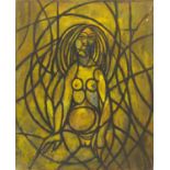 Abstract composition, surreal nude figure, oil on canvas, bearing an inscription Ribeiro verso,