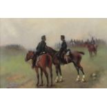 Manner of Jan V Chelminsky - Soldiers on horsebacks, Polish school oil on board, mounted and framed,
