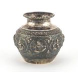 Indian silver squatted vase embossed with deities, 9.5cm high, 145.2g :For Further Condition Reports
