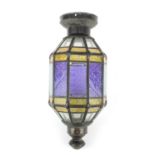 Moroccan pendant light fitting with bevelled and coloured glass panels, 38.5cm high :For Further
