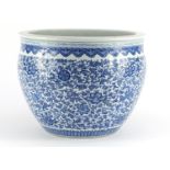Chinese blue and white porcelain jardinière, finely hand painted with daoist emblems amongst