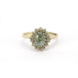 9ct gold green and clear stone ring, size N, 2.2g :For Further Condition Reports Please Visit Our
