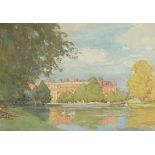 Alfred John Billinghurst - Hampton Court, watercolour, 20th century gallery label verso, mounted and
