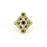 9ct gold garnet cluster ring, size P, 3.9g :For Further Condition Reports Please Visit Our