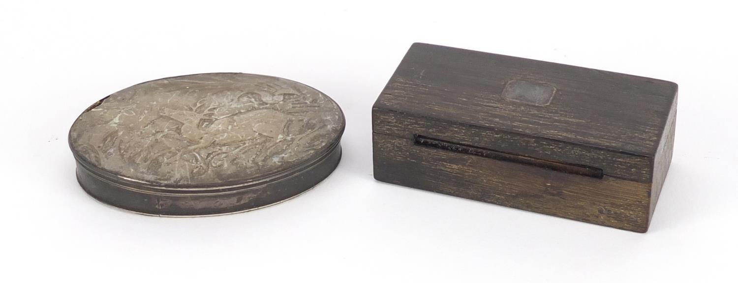 Two 18th century snuff boxes comprising a silver, mother of pearl and tortoiseshell example and