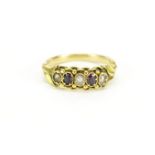 Victorian unmarked gold amethyst and seed pearl ring, size O, 3.0g :For Further Condition Reports