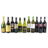 Eleven bottle alcohol comprising a bottle of Corney and Barow sherry, Bredon Champagne, Merlot,