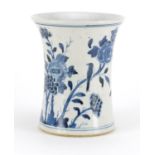 Chinese blue and white porcelain vase, hand painted with birds amongst blossoming flowers, Kangxi